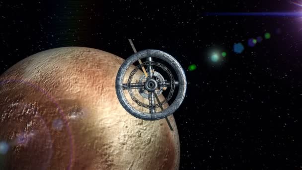 Station spatiale sur le fond de Pluton 