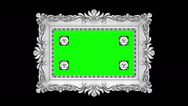 Vintage plaster picture frame with motion tracking markers on black background, chroma key — Stock Footage Vintage plaster picture frame with motion tracking markers on black background, chroma key Video Clip