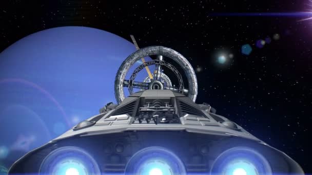 Radeaux spatiaux sur fond de Neptune — Video