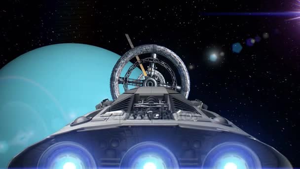 천왕성의 배경에 우주선 — 비디오