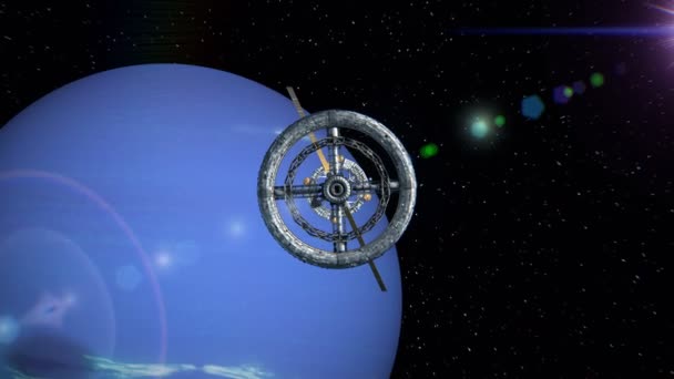 Neptün'ün arka plan üzerinde uzay istasyonu — Stok video