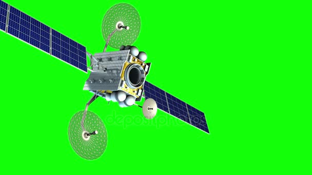 Вигаданий космічний супутник на зеленому екрані, 3d анімація — стокове відео