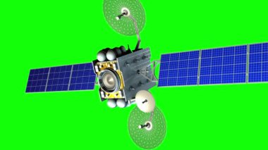 Uzay lazer silahı. Yeşil ekran arka plan üzerine kurgusal askeri uydu yörünge gezegenin üzerinde bir bilim-kurgu silahtan, 3d animasyon vuruyor..
