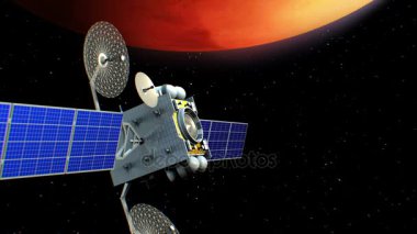 Mars yörüngesinde, 3d animasyon kurgusal yapay uydu. Doku gezegen grafik düzenleyicide oluşturuldu.