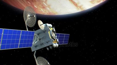 Jüpiter Orbit, 3d animasyon kurgusal yapay uydu. Doku gezegen grafik düzenleyicide oluşturuldu.