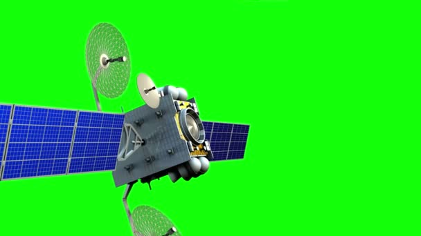Вигаданий штучний супутник на зеленому екрані, 3d анімація — стокове відео
