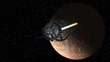 Merkür geri. Büyük uzay gemisi bir büyük uzay yolculuk, 3d animasyon döndürür. Doku gezegen grafik editörü fotoğraf ve diğer görüntüleri olmadan oluşturuldu.