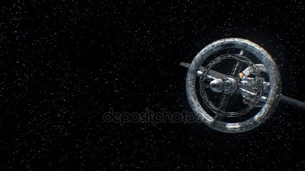 Let na měsíc velký meziplanetární kosmické lodi, 3d animaci. Povrch měsíce byl vytvořen v grafickém editoru bez fotografií a jiných obrázků. — Stock video