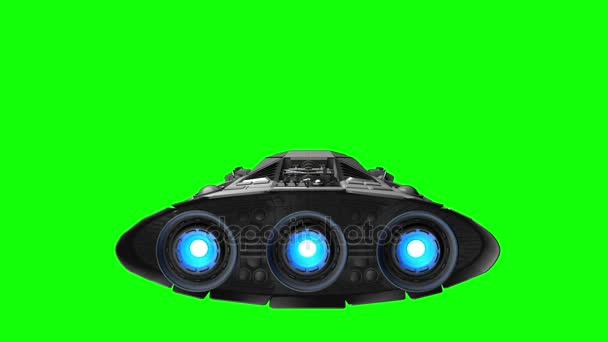 Engines of sci-fi Spacecraft pulsate on green screen, seamless loop 3d animation, chroma key — Stock Video