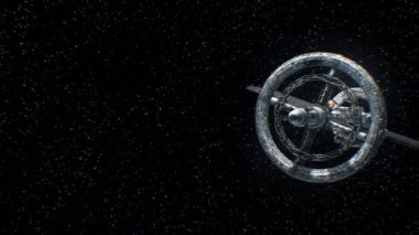 Büyük uzay gemisi yıldız, 3d animasyon arka plan üzerinde uçar