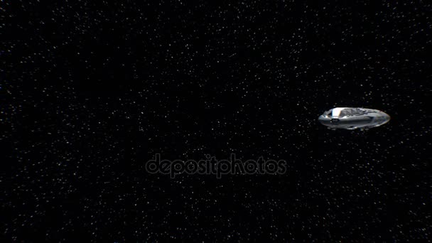 Journey to space, sci-fi Spaceship approaching to stars, engines pulsate, 3d animation. — Stock Video