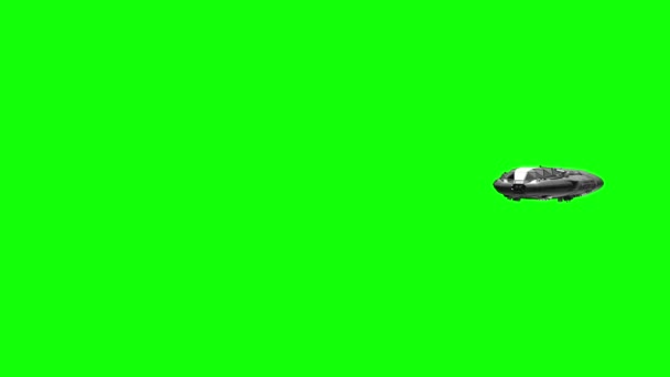 Podróż do miejsca, sci-fi statek kosmiczny na zielony ekran, pulsuje, silniki, animacja 3d, Kluczowanie — Wideo stockowe