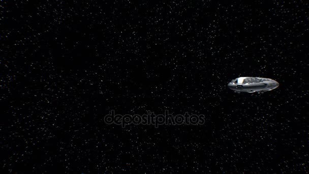 旅金星、サイエンス フィクションの宇宙船が、惑星に近づいてエンジンの脈動、3 d アニメーション。惑星のテクスチャは写真や他の画像なしグラフィック エディターで作成されました。. — ストック動画