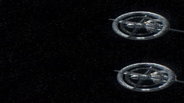 Mission in den Weltraum. vertikale anamorphe Stereopaare, 3D-Animation eines großen Raumschiffs auf Sternenhintergrund — Stockvideo