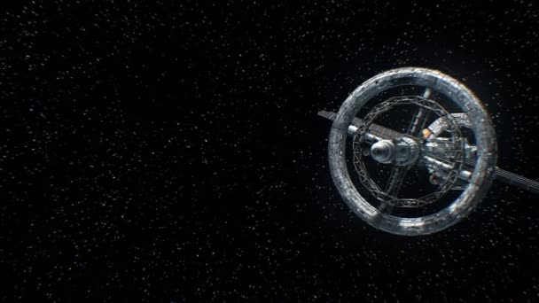 Большой космический корабль летает на фоне звезд, 3D анимации — стоковое видео