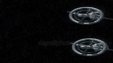 Satürn misyon. Dikey anamorfik stereo çifti, büyük uzay gemisinin 3d animasyon. Doku gezegen grafik editörü fotoğraf ve diğer görüntüleri olmadan oluşturuldu.