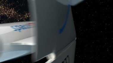 Arka plan dünyada. Hayali spaceplane gezegen uçar. Uzay gemisi uzay turizmi için kavramı. 3D. doku dünya grafik düzenleyicide oluşturuldu. Şehir ışıkları Nasa tarafından döşenmiş desen