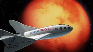 Mars, uzay gemisi uzay turizmi, 3d animasyon için kavramı yörünge üzerinde hayali spaceplane. Doku gezegen grafik editörü fotoğraf ve diğer görüntüleri olmadan oluşturuldu.