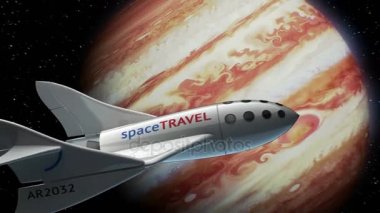Jüpiter, uzay gemisi uzay turizmi, 3d animasyon için kavramı yörünge üzerinde hayali spaceplane. Doku gezegen grafik editörü fotoğraf ve diğer görüntüleri olmadan oluşturuldu.