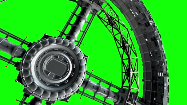 Green Screen Spaceship Flies Into The Door Of Giant Space Torus