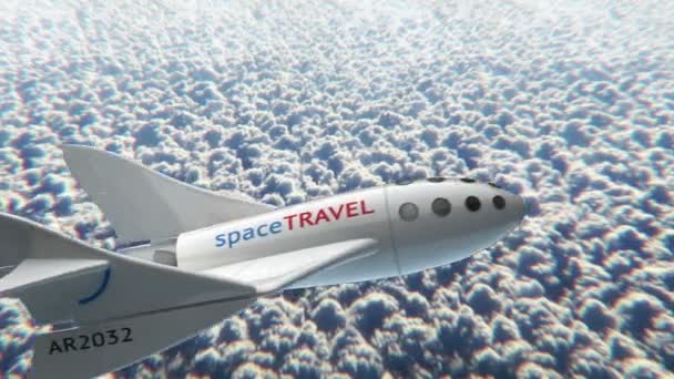 Fictional spaceplane over the clouds, concept of spaceship for space tourism, 3d animation. — Stock Video