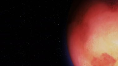 Uzay gemisi Mars ve motorları, 3d animasyon parlayan ışıklar geçmiş uçar. Doku gezegen grafik editörü fotoğraf ve diğer görüntüleri olmadan oluşturuldu.