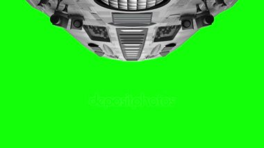 Uzay gemisi yeşil ekran üzerinde. Parlak motorları yanıp sönen, 3d animasyon.