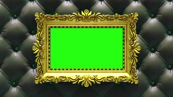 Countdown in gold picture frames on luxury black upholstery background. Mock-up for hit-parade, chart. 3D animation, green screen. — Stock Video