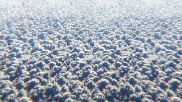 Vuelo sobre las nubes de cúmulos. Vista desde a bordo del avión. Animación 3D bucle sin costuras . — Vídeos de Stock