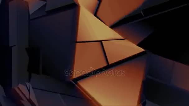 Dark golden polygonal broken shapes fluctuate seamless loop. 3D animation. — Stock Video