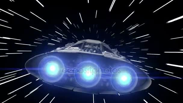 Політ через гіперпростір науково-фантастичного космічного корабля з пульсуючими двигунами, безшовна петля, 3d анімація — стокове відео