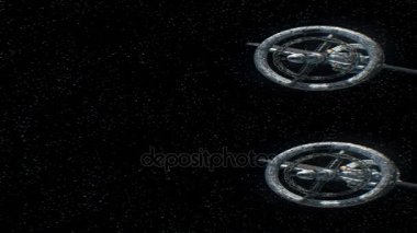 Dünya'ya görev. Dikey anamorfik stereo çifti, büyük uzay gemisinin 3d animasyon. Doku dünya grafik editörü fotoğrafları olmadan oluşturuldu. Şehir ışıkları Nasa tarafından döşenmiş desen.