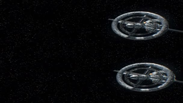 Mission Jupiter. vertikale anamorphe Stereopaare, 3D-Animation eines großen Raumschiffs. Textur des Planeten wurde im Grafikeditor ohne Fotos und andere Bilder erstellt. — Stockvideo