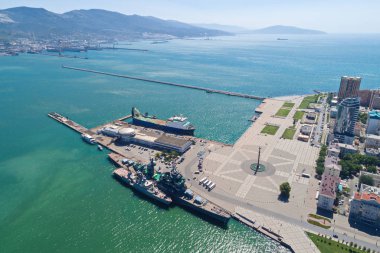 Novorossiysk liman ve liman havadan görünümü