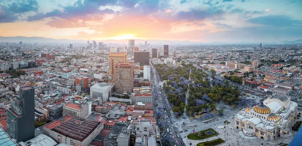 从拉丁美洲鸟笼俯瞰墨西哥城 Palacio Bellas Artes Alameda中心和市中心 — 图库照片