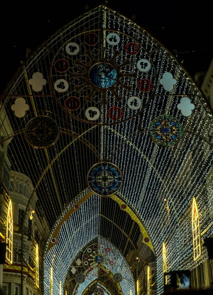 Kerstlichtshow in het centrum van Malaga — Stockfoto