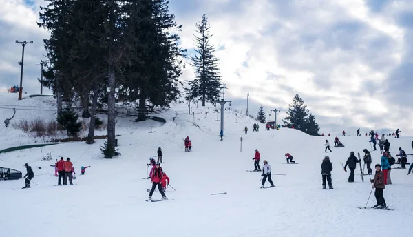 Lots of people on a mountain slope at ski — 스톡 사진