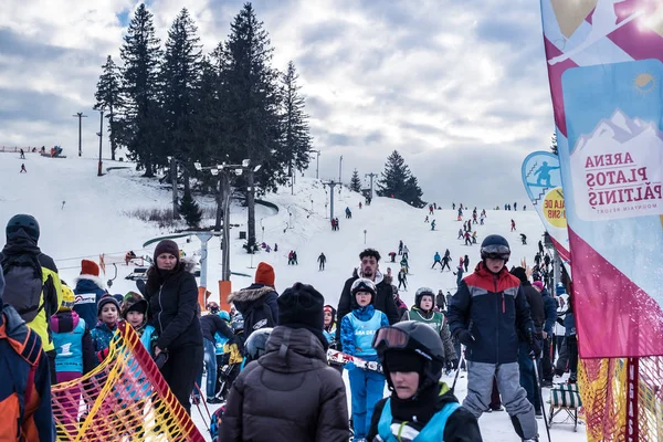 Lots of people on a mountain slope at ski — 스톡 사진