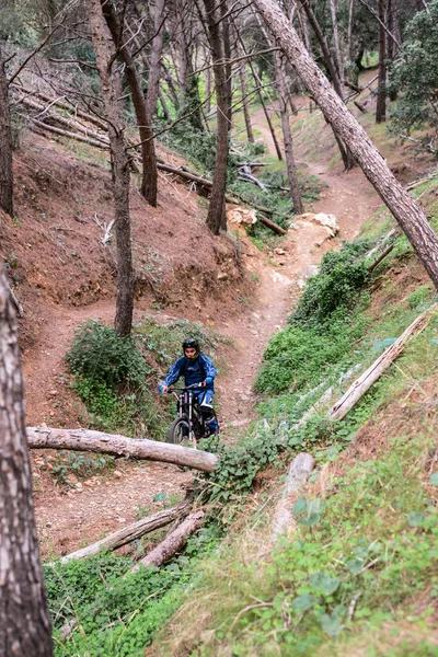 Málaga España Enero 2018 Grupo Ciclistas Través Del Bosque Cerca —  Fotos de Stock