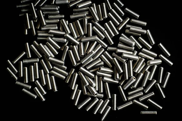Pile Steel Screws Black Background — Stock Photo, Image