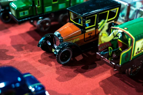 Malaga Spanien Mai 2018 Viele Bunte Spielzeugautos Auf Der Expo — Stockfoto