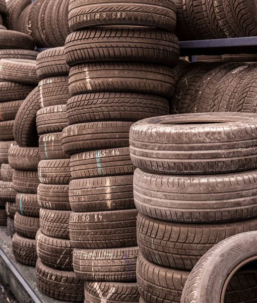 Sibiu Romania February 2020 Used Tire Stacks Workshop Vulcanization Yard — Stock Photo, Image