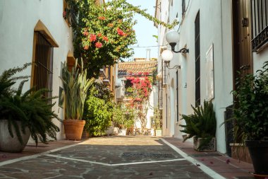 Marbella, İspanya - 26 Ağustos 2018. Marbella, Costa del Sol, Endülüs, İspanya ve Avrupa 'da tipik bir İspanyol mimarisi.