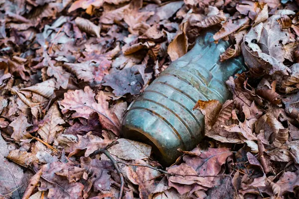 Dirty Plastic Bottle Left Autumn Forest Plastic Waste Environment Autumn — Stock Photo, Image