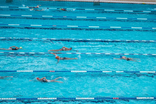 Athény Řecko Února 2020 Plavci Tréninku Venkovního Bazénu — Stock fotografie