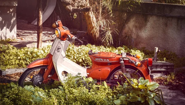 希腊雅典 2020年2月11日 古老的本田超级小熊55忘记在院子里的某处雅典 自1958年起生产四冲程单缸发动机的本田骨下摩托车 — 图库照片