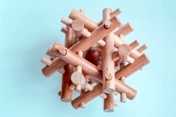 Wooden Brain Bamboo Puzzle Синем Фоне — стоковое фото