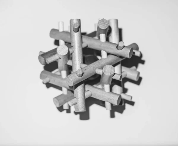 Drewniany Mózg Bambus Puzzle Białym Tle — Zdjęcie stockowe