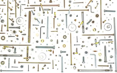 beyaz arka plan, üst görünüm izole vida ve yıkama