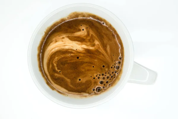 White Coffee Mug Hot Instant Coffee Foam Top View — Stock Photo, Image